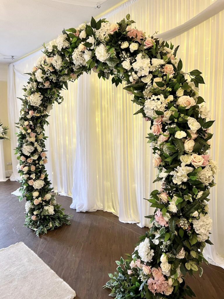 Floral arch, venue dressing, wedding, North Wales Wedding
